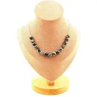 Bijoux Pierres et Minéraux. Collier 15 perles Obsidienne flocon de neige 8 mm. Chaine en acier Collier femmes, hommes. Taille personnalisa