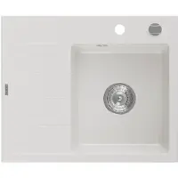 Mexen Ben Evier en granit 1 bac avec égouttoir à droite 600 x 500 mm, blanc, siphon chrome - 6523605000-20