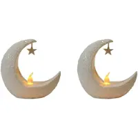 Melitt 2X Lune Étoilée Chandelier Ramadan Festival Décoration de la Maison Vent Fête Lanterne Bougie Électronique Lampe de Bureau Mode B