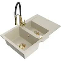 Mexen Gaspar évier en granit 1,5 bac avec égouttoir et mitigeur Aster, Beige - 6507-69-73450-57-G