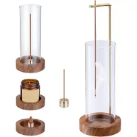 Jojomino Porte-encens, porte-bâtonnets d'encens, brûleur volant avec verre, plateau en bois antidérapant et support en laiton