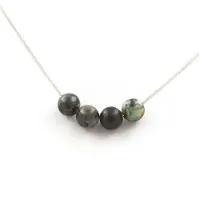 Bijoux Pierres et Minéraux. Collier perles Labradorite + Turquoise Africaine 8 mm. Chaine en acier Collier femmes, hommes. Taille personna