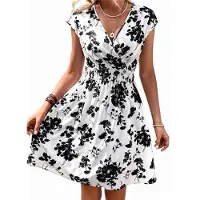 Semoic Robe portefeuille d'été à col en V pour femme