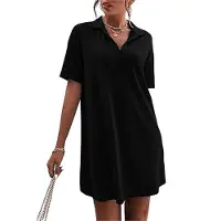 Semoic Robe d'été à col en V et manches courtes pour femme, coupe ample
