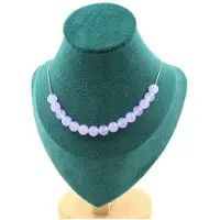 Bijoux Pierres et Minéraux. Collier 15 perles Calcédoine lavande 8 mm. Chaine en acier inoxydable Collier femmes, hommes. Taille personnal