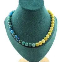 Bijoux Pierres et Minéraux. Collier perles Serpentine + Apatite 8 mm. Chaine en acier inoxydable. Collier femmes, hommes. Taille personnal