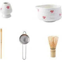 Semoic Ensemble de 5 pièces de thé matcha en céramique décalcomanie blanche, situé dans