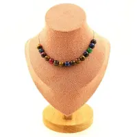 Bijoux Pierres et Minéraux. Collier 15 perles Oeil de Tigre Multicolore 8 mm. Chaine en acier Collier femmes, hommes. Taille personnalisab