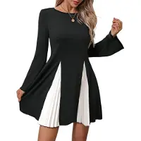 Semoic Robe bouffante à volants et blocs de couleurs pour femme C