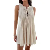 Semoic Mini-robe d'été sans manches à nouer sur le devant pour femme