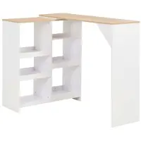 Helloshop26 Table haute mange debout bar bistrot avec tablette amovible blanc 138 cm 0902046