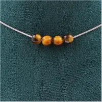 Bijoux Pierres et Minéraux. Collier 4 perles Oeil de Tigre 6 mm. Chaine en acier inoxydable Collier femmes, hommes. Taille personnalisable.