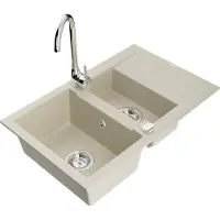 Mexen Gaspar évier en granit 1,5 bac avec égouttoir et mitigeur Telma, Beige - 6507-69-670200-00