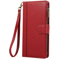 Avizar Étui Portefeuille pour Galaxy A16 / A26 à Zip avec Bandoulière Détachable Rouge