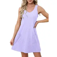 Typecat Robe sans manches à col en V et poches pour femme, rose, violet, XL