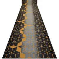 Rugsx TAPIS DE COULOIR antidérapant 120 cm HEKSAGON Hexagone noir / or 120x620 cm