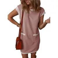 Jojomino Robe courte droite à manches courtes et blocs de couleurs, rose, taille XXL