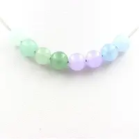 Bijoux Pierres et Minéraux. Collier perles Calcédoine lavande + Aigue-marine + Aventurine + Chaine en acier inoxydable.
