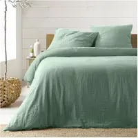 Douceur d'intérieur Housse De Couette Double Gaze De Coton Sauge 220x240cm