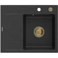 Mexen Ben Evier en granit, 1 bac avec égouttoir à droite 600 x 500 mm noir/argent métallisé, siphon doré - 6523605000-73-G