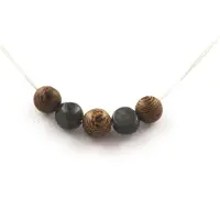Bijoux Collier - - Perles bois 8 mm - Labradorite de Finlande - Acier inoxydable - Mixte