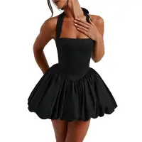 Semoic Robe dos nu sans manches pour femme, décontractée, nouée au dos