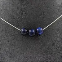 Bijoux Pierres et Minéraux. Collier 3 perles Oeil de Tigre Bleu 8 mm. Chaine en acier inoxydable Collier femmes, hommes. Taille personnali