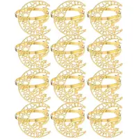 Semoic Lot de 12 ronds de serviette dorés creux lune et étoile M