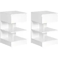 SoBuy Lot de 2 tables d'appoint, table de nuit avec 1 tiroir et 3 étagères, table basse au design scandinave pour le salon ou la chambre, blanc, 39x65x39cm, FBT49-Wx2