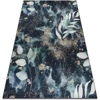 Rugsx Tapis lavable ANDRE 1336 Feuilles antidérapant - noir / turquoise 160x220 cm