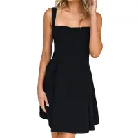 Typecat Robe courte sans manches pour femme, dos nu, col carré, courte, noire, taille S, 2025