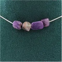 Bijoux Pierres et Minéraux. Collier 4 perles Charoite de Russie. Chaine en acier inoxydable Collier femmes, hommes. Taille personnalisable.