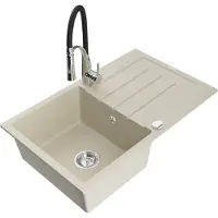 Mexen Bruno évier en granit 1 bac avec égouttoir et mélangeur Aster, Beige - 6513-69-73450-07