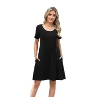 Semoic Robes d'été plissées pour femmes, décontractées, courtes, taille S