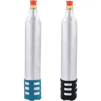 Torribaly Lot de 2 bouteilles de CO2 rechargeables et réutilisables de 0,6 L pour machines à soda, noir, bleu et argent