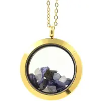 Bijoux Pierres et Minéraux. Collier Benitoite brut. Modèle Médaillon 25 mm. Couleur Or.