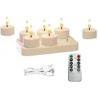 Typecat Bougies Chauffe-Plat Rechargeables Sans Flamme avec Station de Charge, 6 Bougies Chauffe-Plat à Piles avec Télécommande et Minuteur