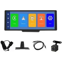 Tlily Écran CarPlay Sans Fil pour Voiture, Audio Portable 10,26 Pouces avec Caméra de Recul, FM/GPS/AUX/Mirror Link/Android Auto.