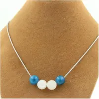 Bijoux Pierres et Minéraux. Collier perles Pierre de lune + Apatite 8 mm. Chaine en acier Collier femmes, hommes. Taille personnalisable.
