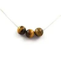 Bijoux Pierres et Minéraux. Collier 3 perles Oeil de Tigre 8 mm Chaine en acier inoxydable.