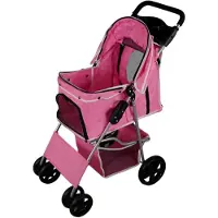 MonsterShop Poussette pour animaux de compagnie pliable - chariot de voyage avec auvent, housse de pluie et mousqueton (capacité 15 kg)