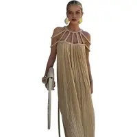 Torribaly Robe de soirée dos nu à nœud en corde pour femme, beige, taille unique, été 2024