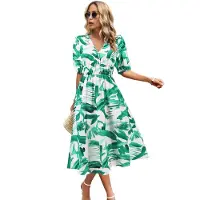 Semoic Robe fleurie à col en V pour femme, tendance été 2025
