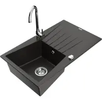 Mexen Evier en granit Cesar 1 bac avec égouttoir et mitigeur Telma, Noir/Or - 6514-75-670200-00