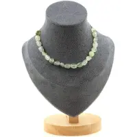 Bijoux Pierres et Minéraux. Collier 20 perles Prehnite du Canada Chaine en acier inoxydable Collier femmes, hommes. Taille personnalisable.