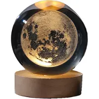 Exogio Veilleuse Couleur Cristal avec Boule de SculptéE à L'IntéRieur, Ornement , Cadeau éToilé Base en Bois, Lune
