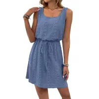 Semoic Robe mini à cordon de serrage texturée ajourée pour femme
