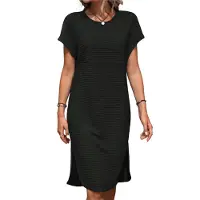 Torribaly Robe mi-longue fendue couleur unie pour femme, été, noir, XL