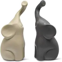 Torribaly Paire d'éléphants amoureux en beige et gris - Figurine de sculpture en céramique moderne comme décoration d'ensemble