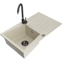 Mexen Cesar évier en granit 1 bac avec égouttoir et mitigeur Telma, Beige - 6514-69-670200-70
